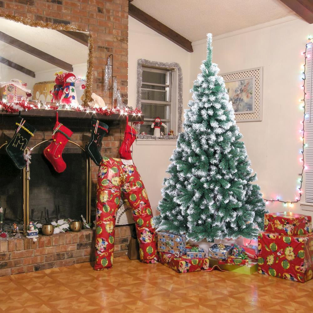 New 7FT Christmas Tree Artificial 870 Branches Xmas Snow Tips Decorated Tree