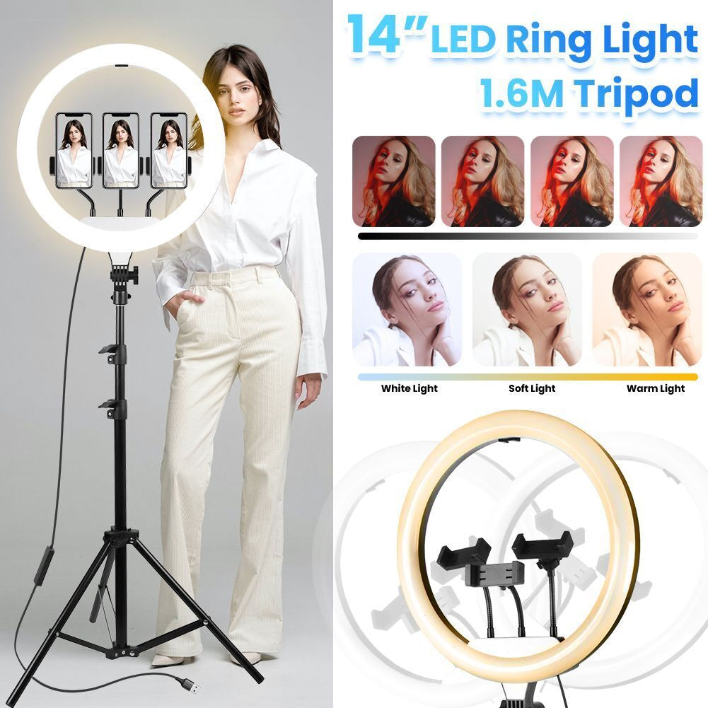 12" to 14" LED Selfie Ring Light with Tripod Stand & Phone Holder for Makeup Live