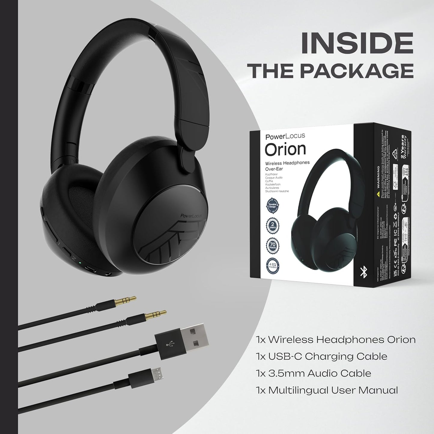 Wireless Headphones over Ear, Bluetooth Headphones, 4 EQ Modes, 70H Playtime, Hi-Fi Stereo, Headphones with Microphone, Soft Memory Foam Earmuffs, Foldable for Iphone/Pc/Travel/Tv
