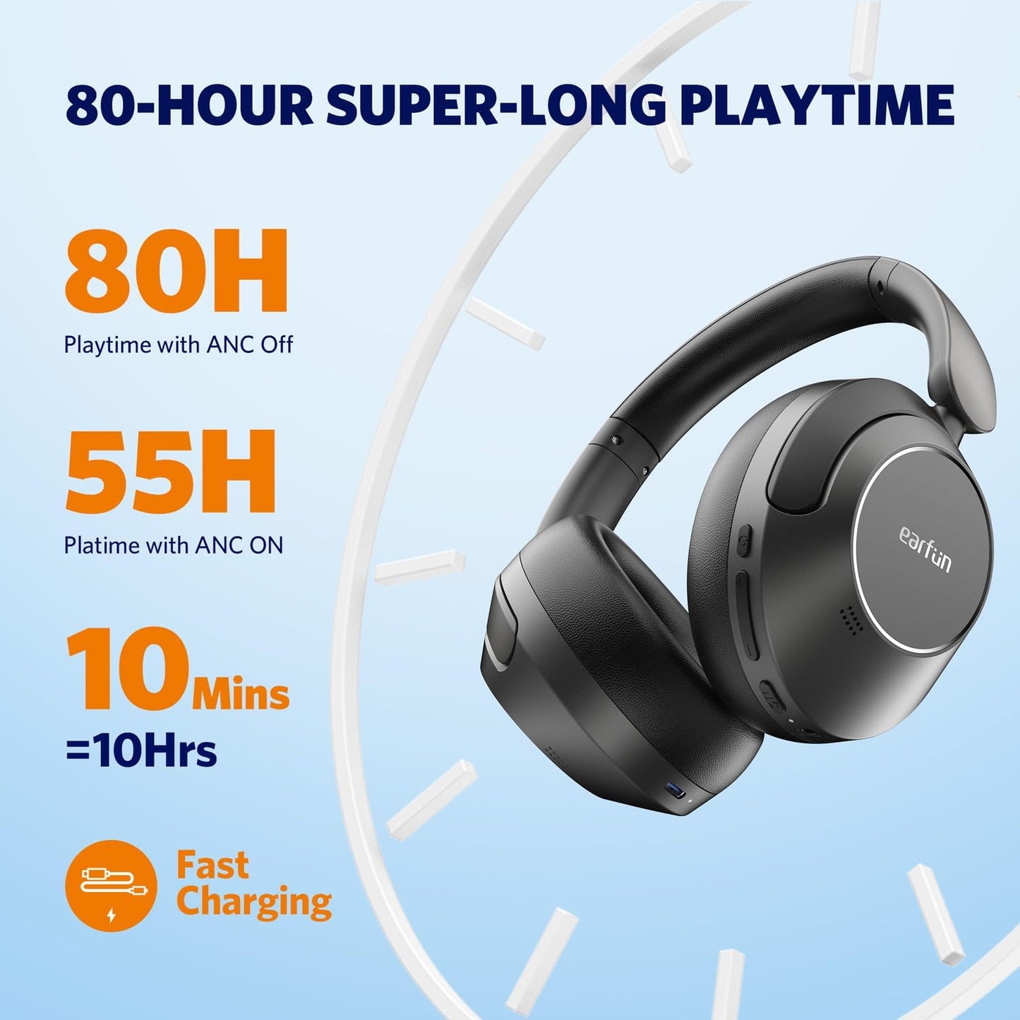 Wave Pro Hybrid Active Noise Cancelling Headphones, Wireless over Ear Bluetooth Headphones, LDAC Hi-Res Audio, 80H Playtime, Comfortable Fit, 5-Mic Clear Calls, Multipoint Connection, EQ in APP