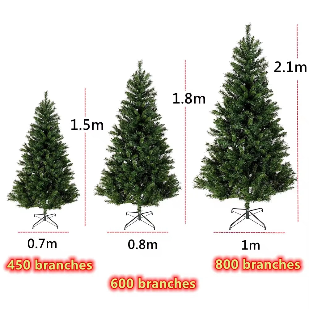 2.1M Christmas Tree with 800 Tips Folding Stable Metal Stand Fast Assemble Flame Retardant PVC Green Artificial Christmas