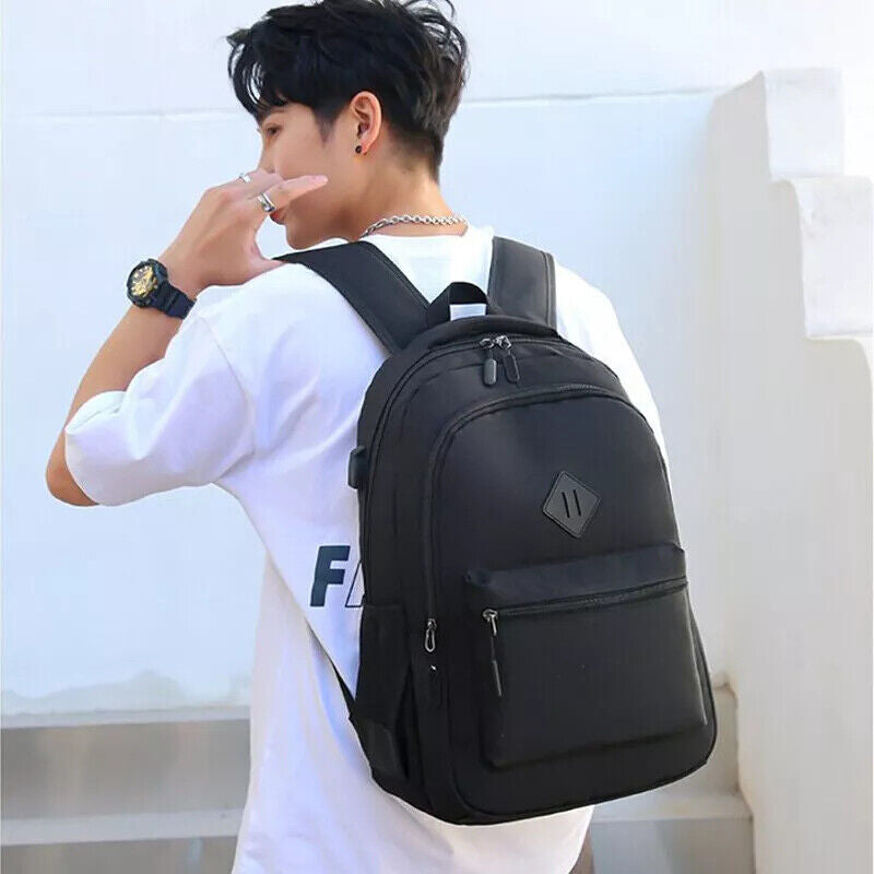 Unisex Laptop Backpack Large Leather Travel Rucksack School Bag Black