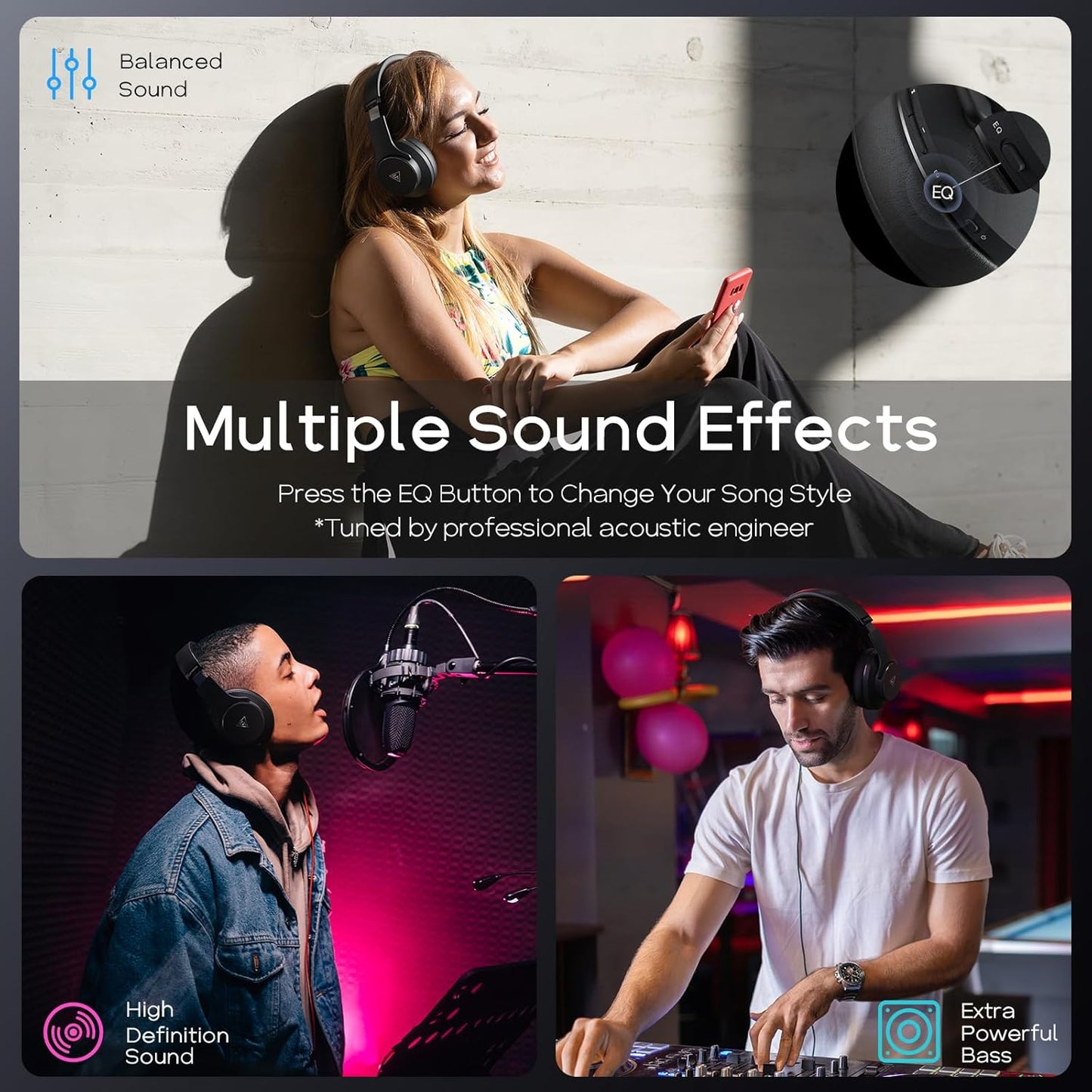 Bluetooth Headphones over Ear, 90H Playtime Bluetooth 5.3 Wireless Headphones with Mic, Foldable Lightweight Headphones Wireless with Hifi Stereo Sound, Deep Bass for Travel PC Cellphone(Black)