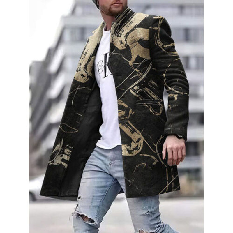 Men’s Slim Fit Plaid Trench Coat – Winter Warm Long Sleeve Jacket