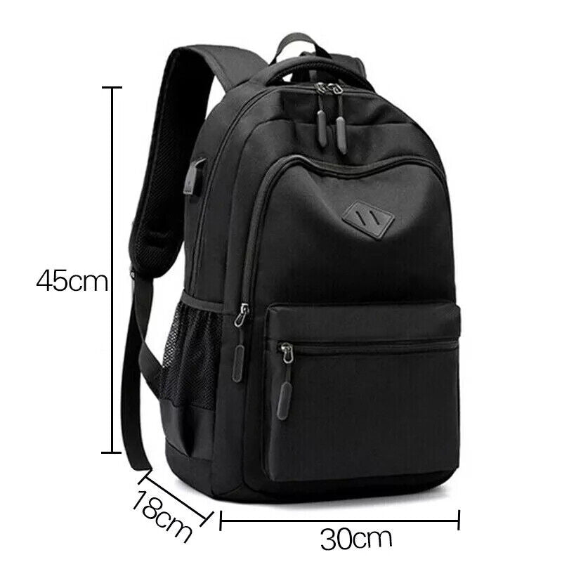 Unisex Laptop Backpack Large Leather Travel Rucksack School Bag Black