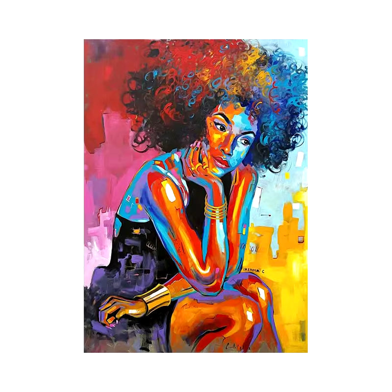 Colorful Graffiti Couple Oil Painting - African Art Canvas Prints, Abstract King & Queen Wall Poster with Frame for Home Decor