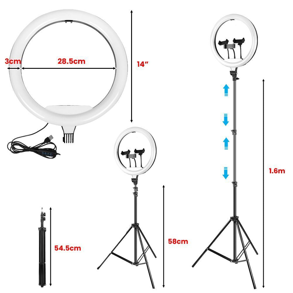 12" to 14" LED Selfie Ring Light with Tripod Stand & Phone Holder for Makeup Live