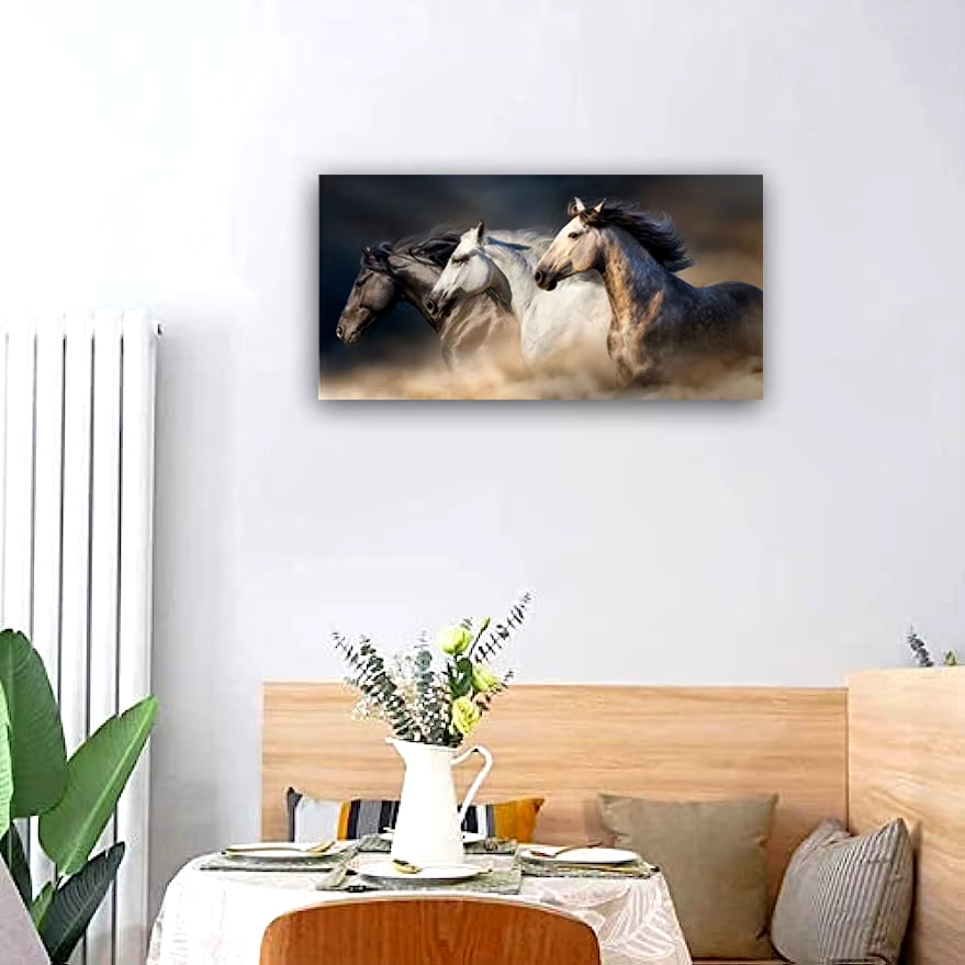 Running Horses Canvas Painting - Framed Animal Art Print for Living Room, Office & Home Decor