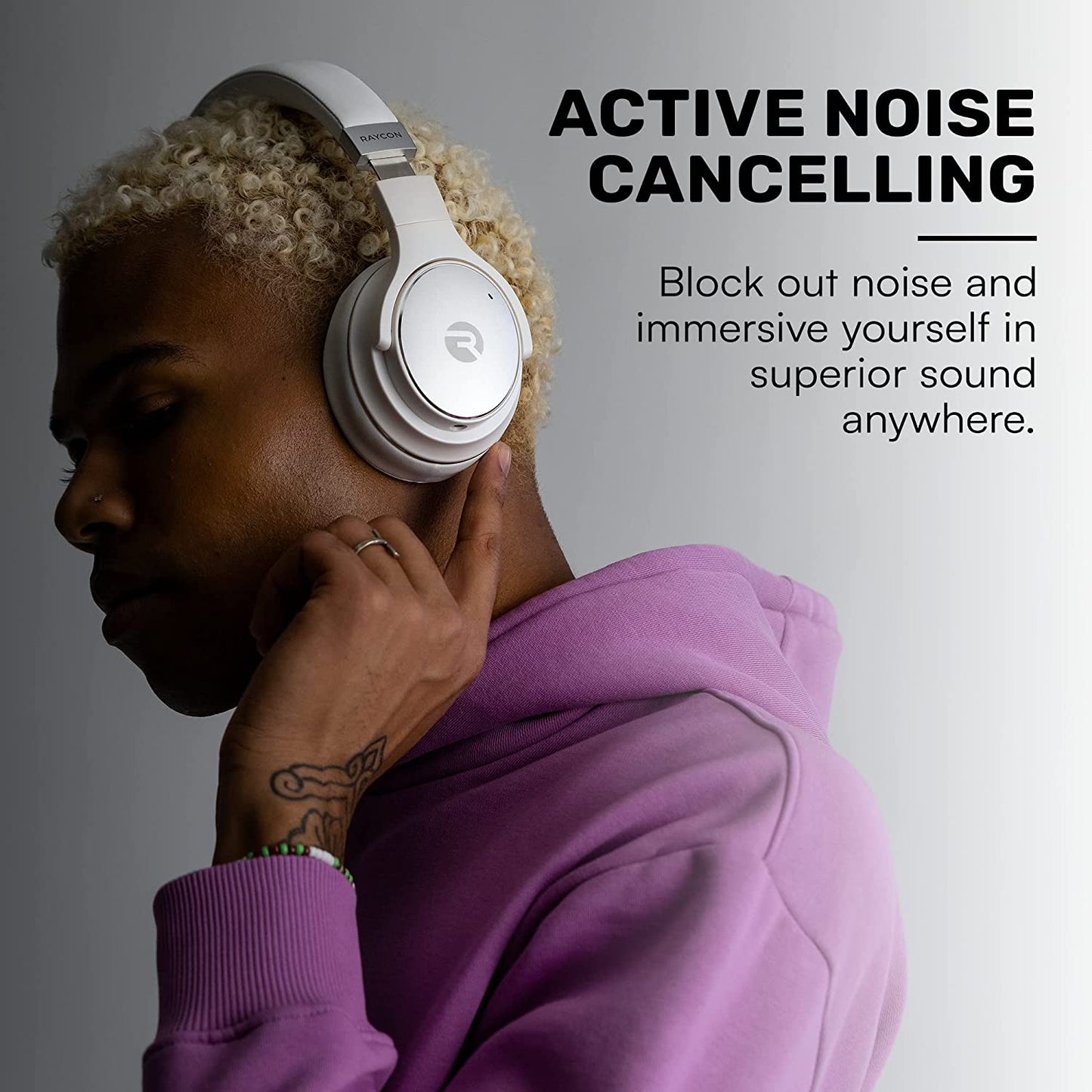 Everyday Wireless Bluetooth over Ear Headphones, with Active Noise Cancelling, Awareness Mode and Built in Microphone, IPX 4(Rose Gold)