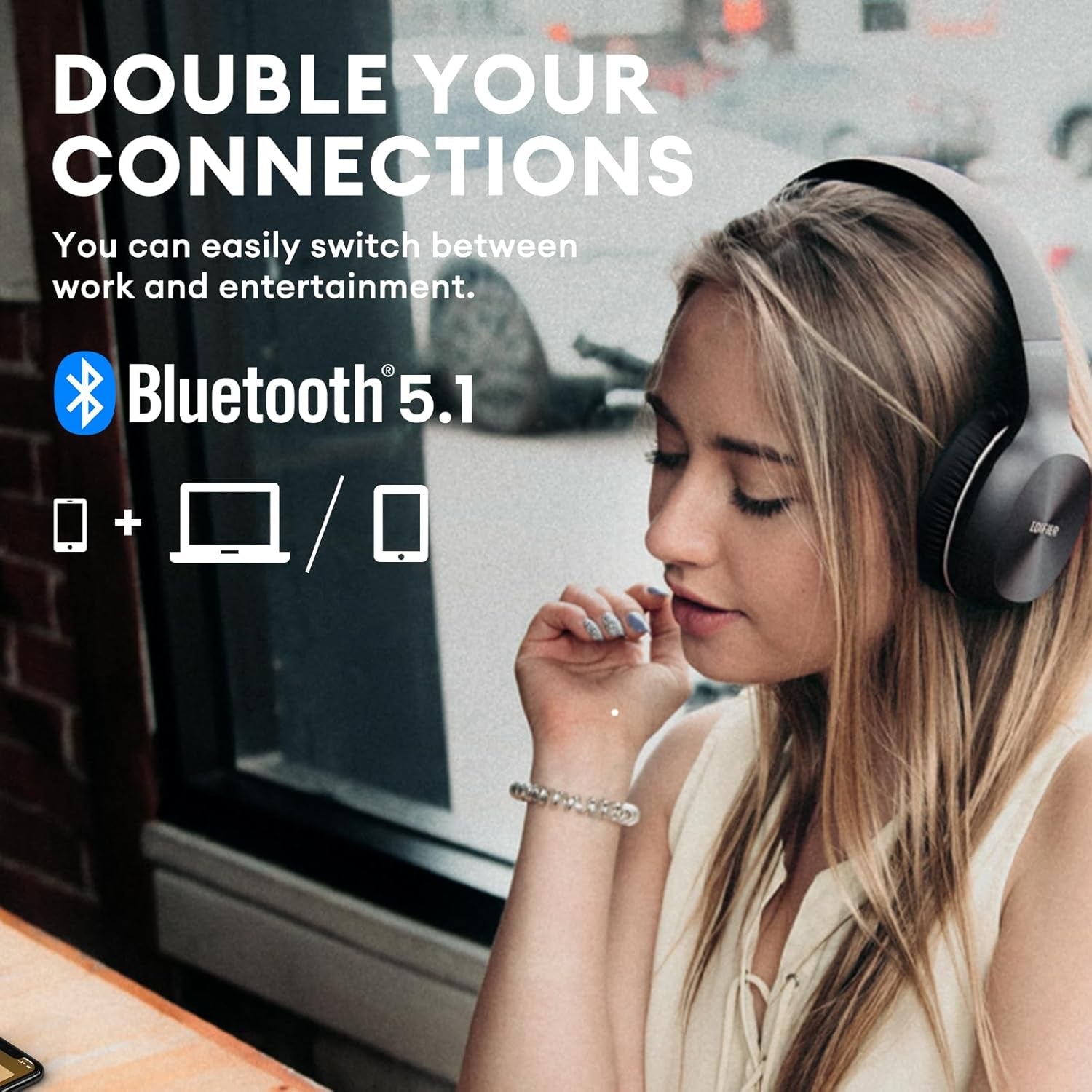 W800BT plus Wireless Over-Ear Headphones, Bluetooth Headset with CVC™ 8.0 Call Noise Cancelling, 55H Playback Time, Built-In Microphone, Physical Button and APP Control, Black