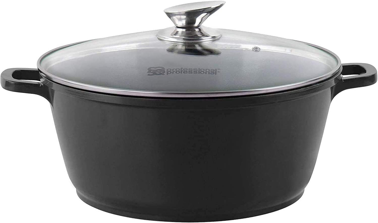 3-Layer Non-Stick Die-Cast Aluminium Stockpot with Tempered Glass Lid and Steam Vent – Induction Ready Casserole Pan, 20cm, Cream