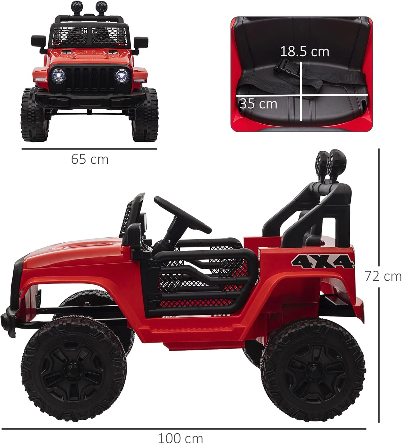 Kids Electric Ride on Car 12V off Road Toy with Parental Remote Control 2 Motors Horn Lights Suspension Wheels for 3-6 Years Old Red