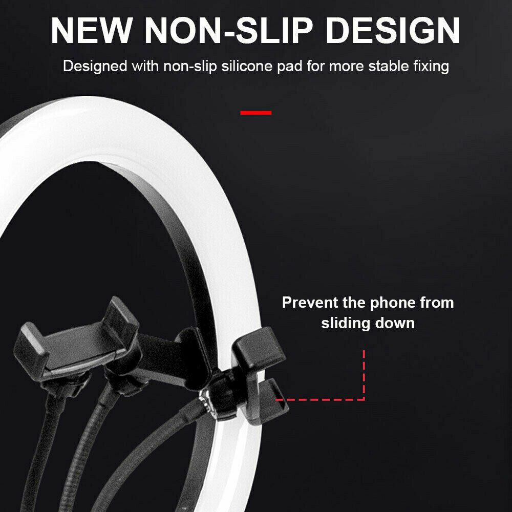 14" LED Ring Light 3 Phone Holders W/1.7M Stand Selfies Live Video Makeup