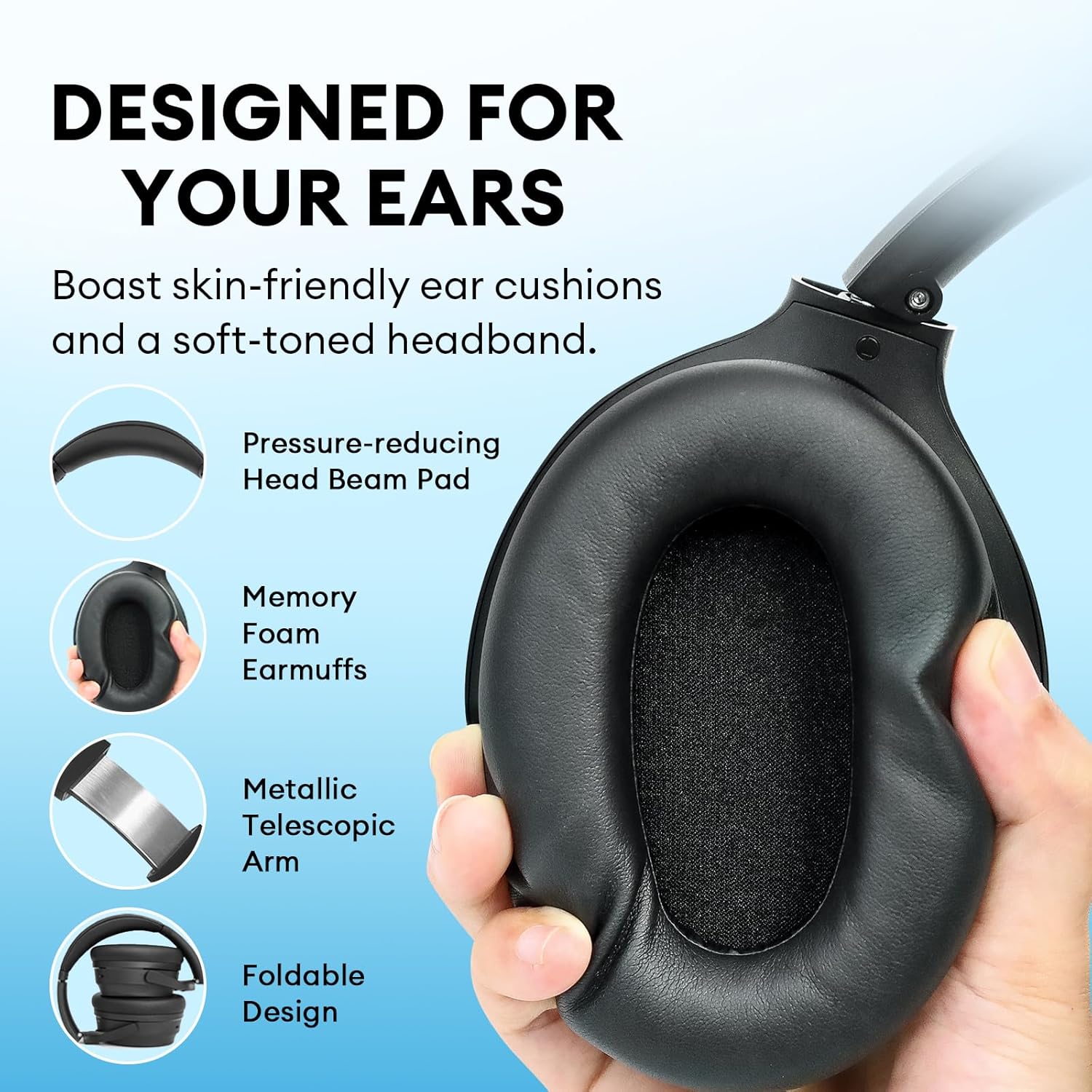 Active Noise Cancelling Headphones - 68H Playtime - AI Call Noise Cancellation - Dual Device Connection - Lightweight & Foldable Design - Fast Charge - Bluetooth 5.3 - Black