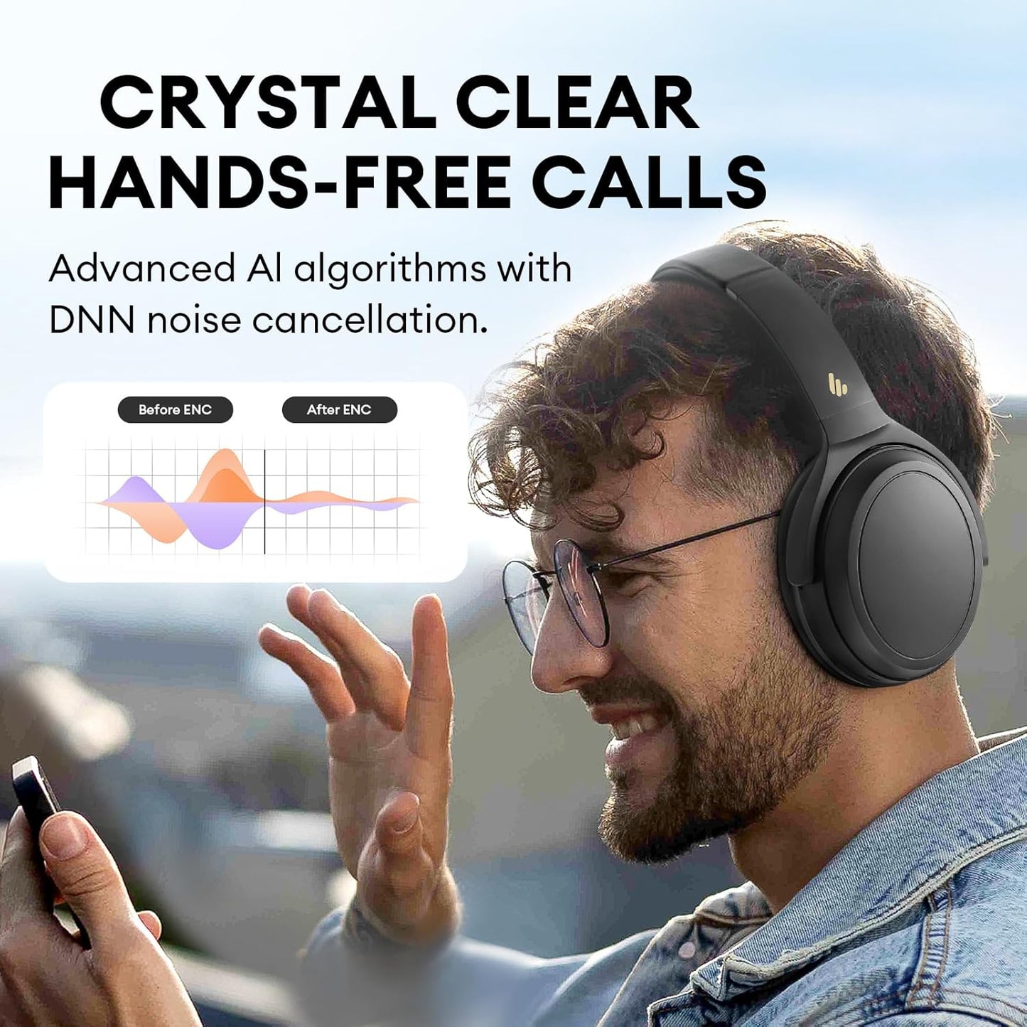 Active Noise Cancelling Headphones - 68H Playtime - AI Call Noise Cancellation - Dual Device Connection - Lightweight & Foldable Design - Fast Charge - Bluetooth 5.3 - Black