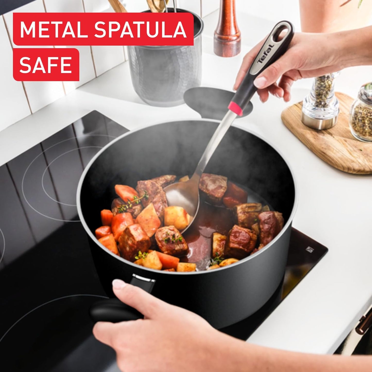 Titanium Essential Stewpot 24 Cm + Lid, High-Performance Non-Stick Coating, Metal Spatula Safe, All Hobs excluding Induction, B9414644