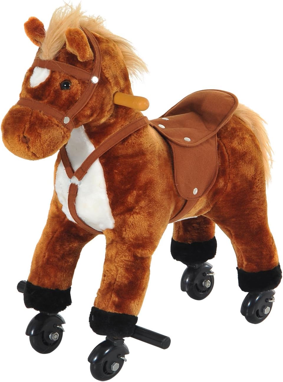 Wooden Action Pony Wheeled Walking Horse Riding Little Baby Plush Toy Wooden Style Ride on Animal Kids Gift W/Sound