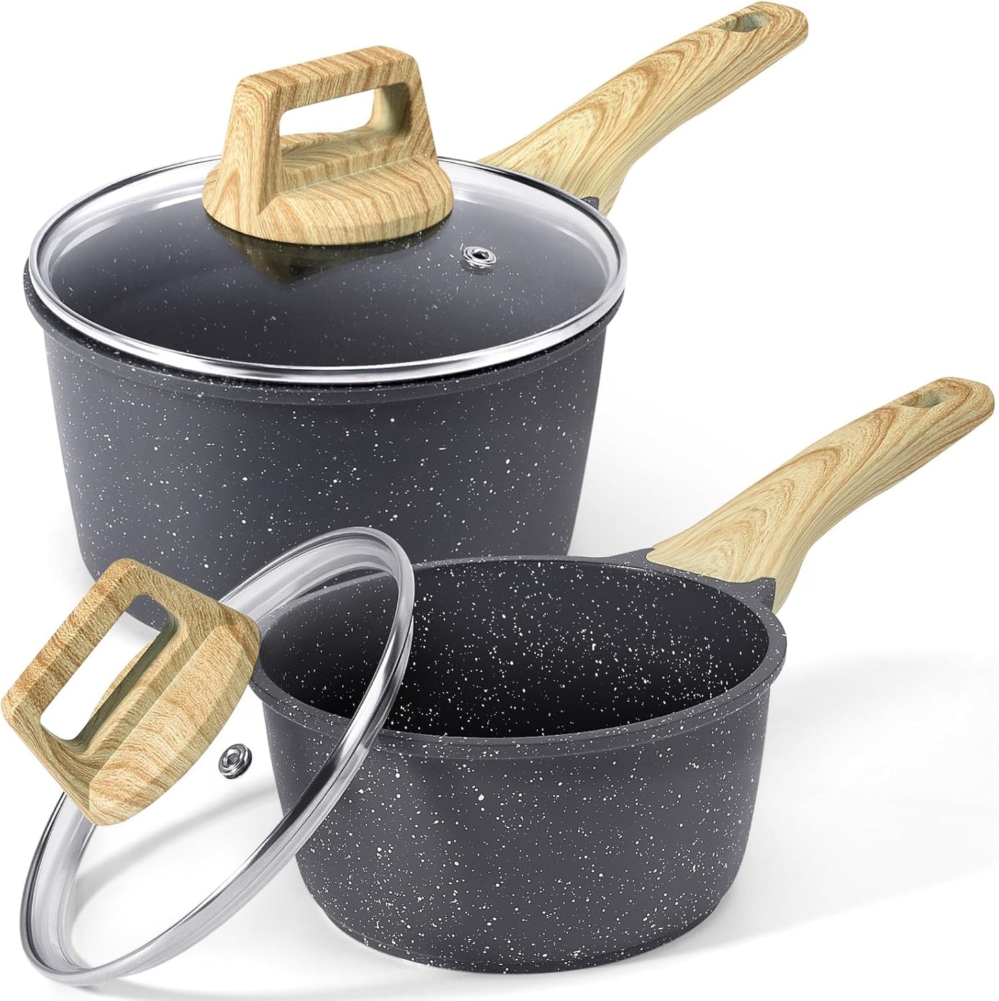 Nonstick Sauce Pan with Lid - 2.5L Small Sauce Pot Non Stick Cooking Pot with Stay-Cool Handle, Kitchen Pots Granite Saucepan Induction Compatible, PFOA Free(White, 18Cm)