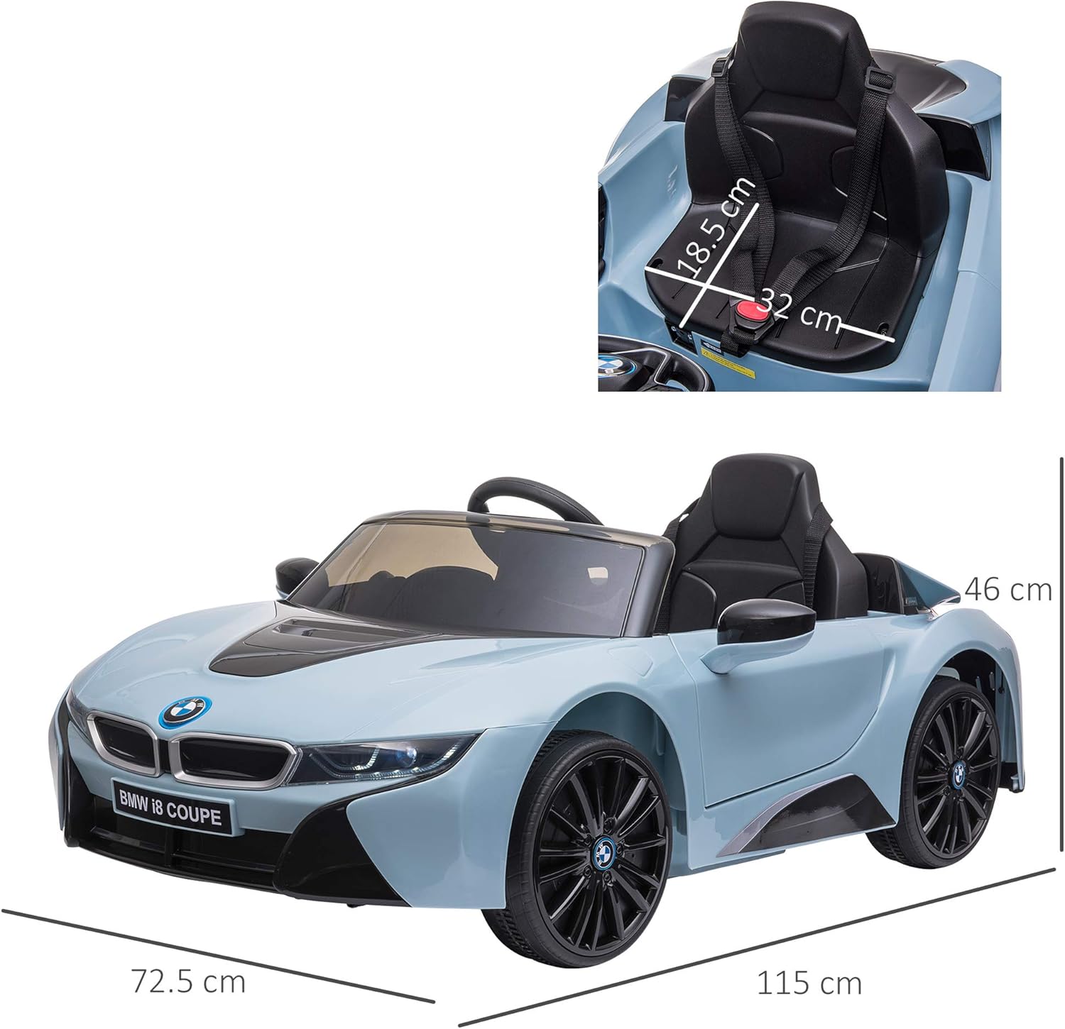 BMW I8 Coupe Licensed 6V Kids Electric Ride on Car Toy with Remote Control Music Horn Lights MP3 Suspension Wheels for 3-8 Years