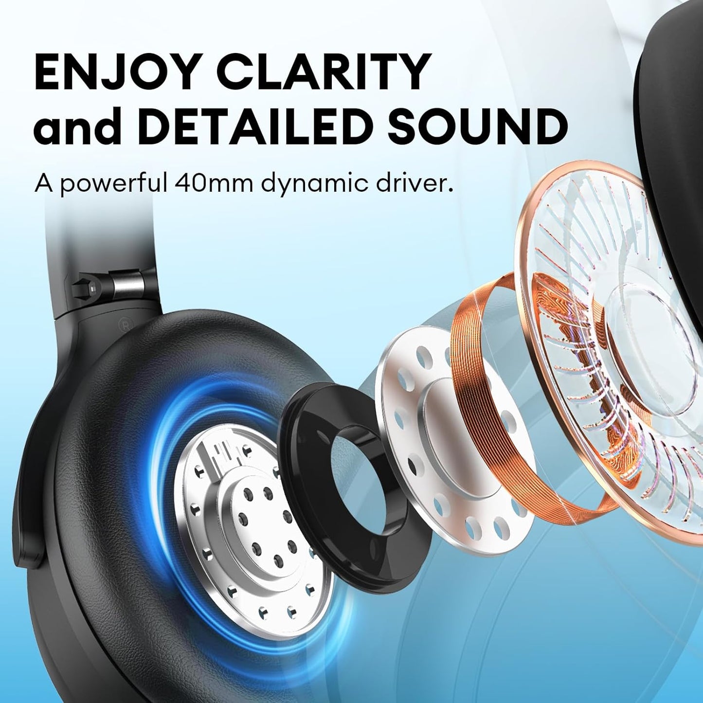 Active Noise Cancelling Headphones - 68H Playtime - AI Call Noise Cancellation - Dual Device Connection - Lightweight & Foldable Design - Fast Charge - Bluetooth 5.3 - Black