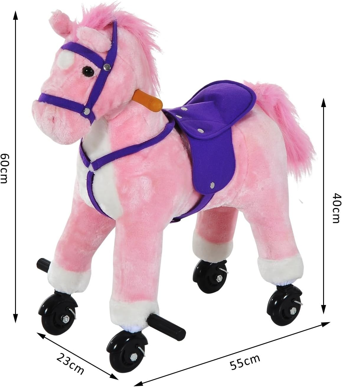 Wooden Action Pony Wheeled Walking Horse Riding Little Baby Plush Toy Wooden Style Ride on Animal Kids Gift W/Sound
