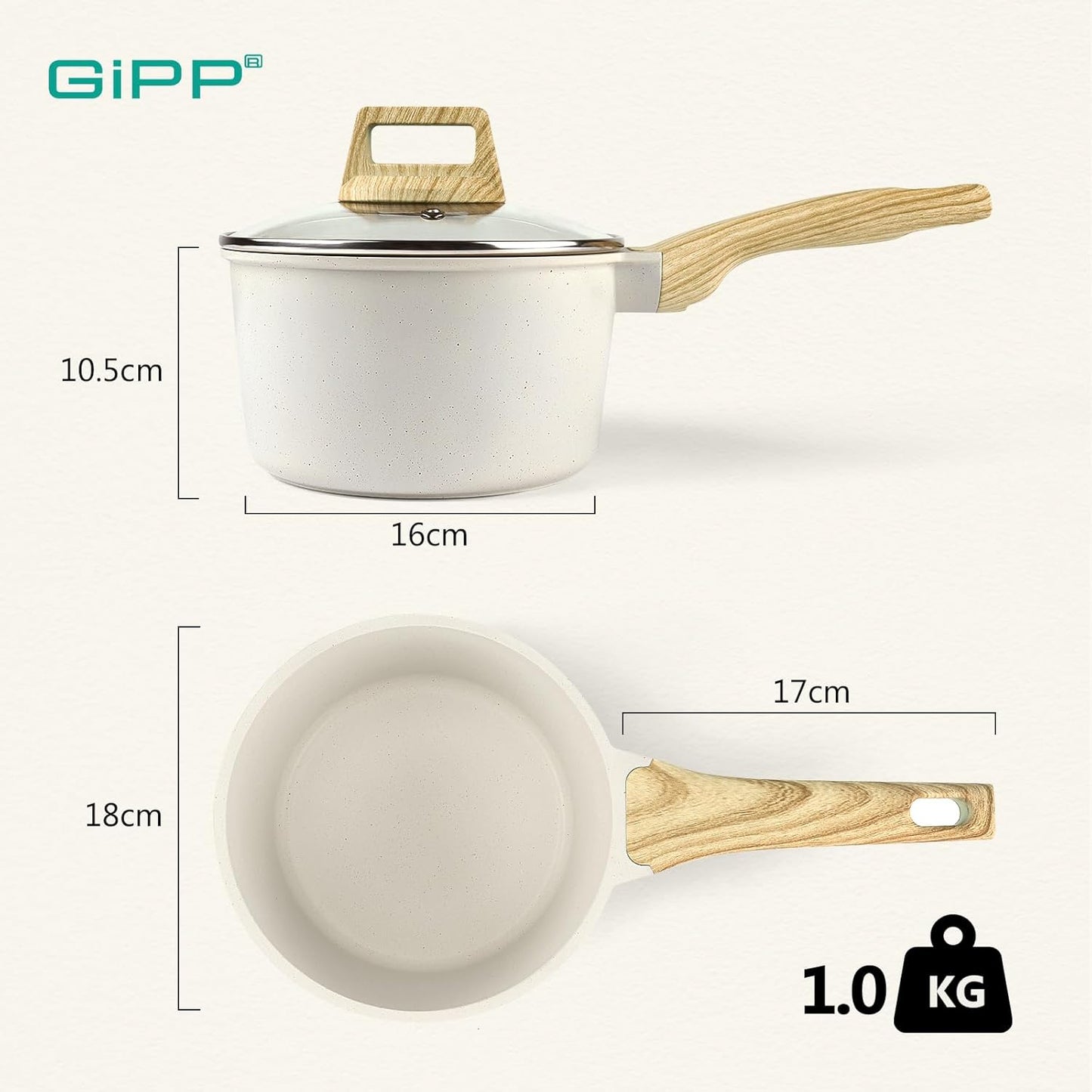 Nonstick Sauce Pan with Lid - 2.5L Small Sauce Pot Non Stick Cooking Pot with Stay-Cool Handle, Kitchen Pots Granite Saucepan Induction Compatible, PFOA Free(White, 18Cm)