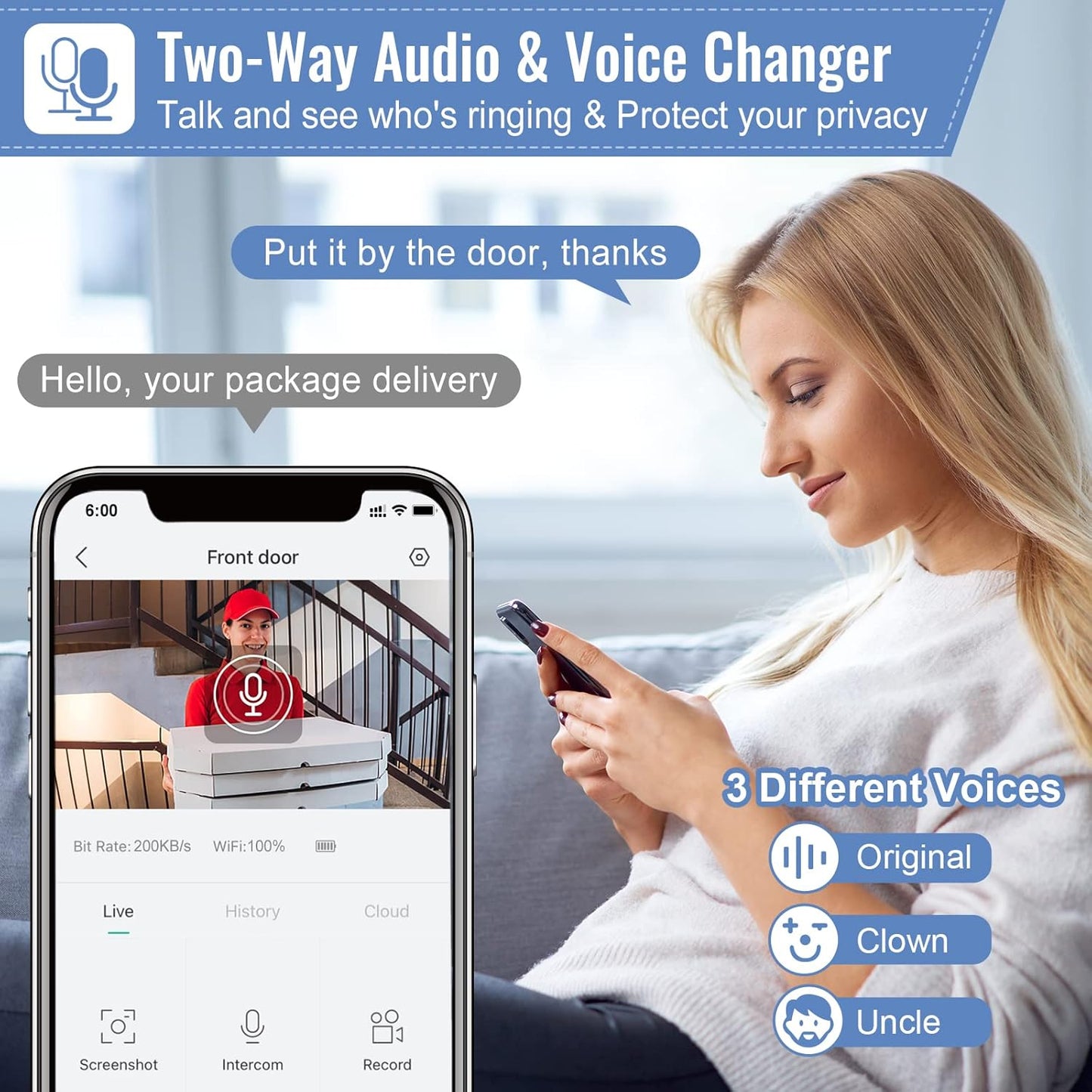 Wireless Wifi Video Doorbell Camera, 2K HD Smart Video Door Bell with Camera Battery Operated PIR Motion Detection Night Vision 2-Way Audio Support SD Card
