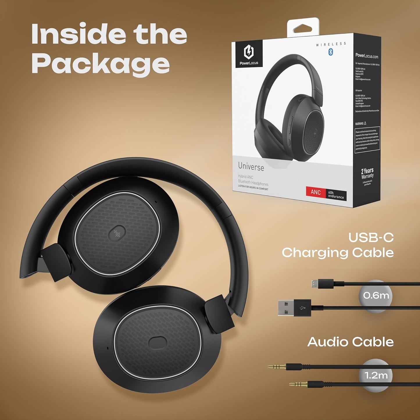 Hybrid Active Noise Cancelling Headphones, 60 Hours Playtime over Ear Bluetooth Headphones, Hi-Fi Stereo Wireless Headphones with Bass Button, Foldable, with Mic for Travel,Mobile Phone,Pc