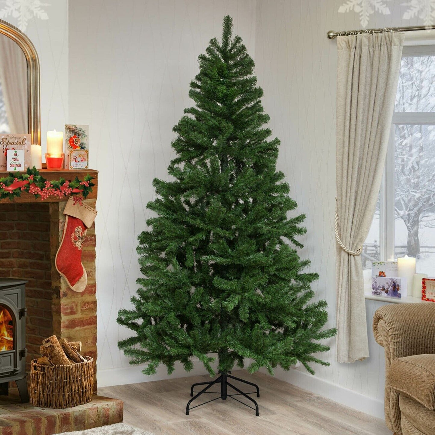 CHRISTMAS TREE with STAND BUSHY ARTIFICIAL TRADITIONAL XMAS TREE 5FT 6FT 7FT NEW