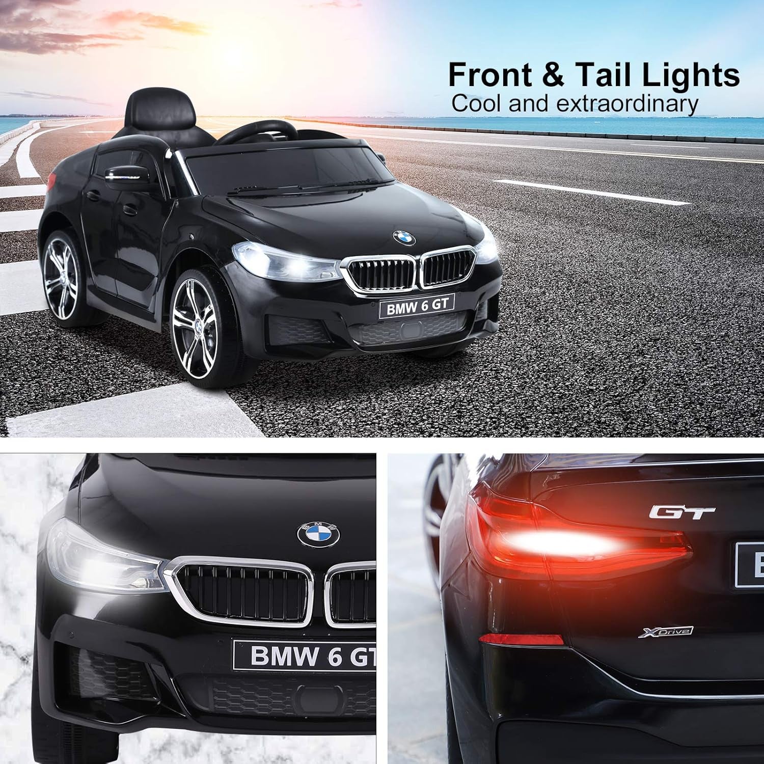 BMW 6GT Licensed 6V Kids Electric Ride on Car with Remote Control LED Headlights Music for 3-6 Years Old