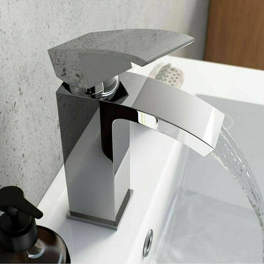 Modern Waterfall Bathroom Taps – Chrome Basin Mixer Tap & Bath Filler Shower Deck Sets
