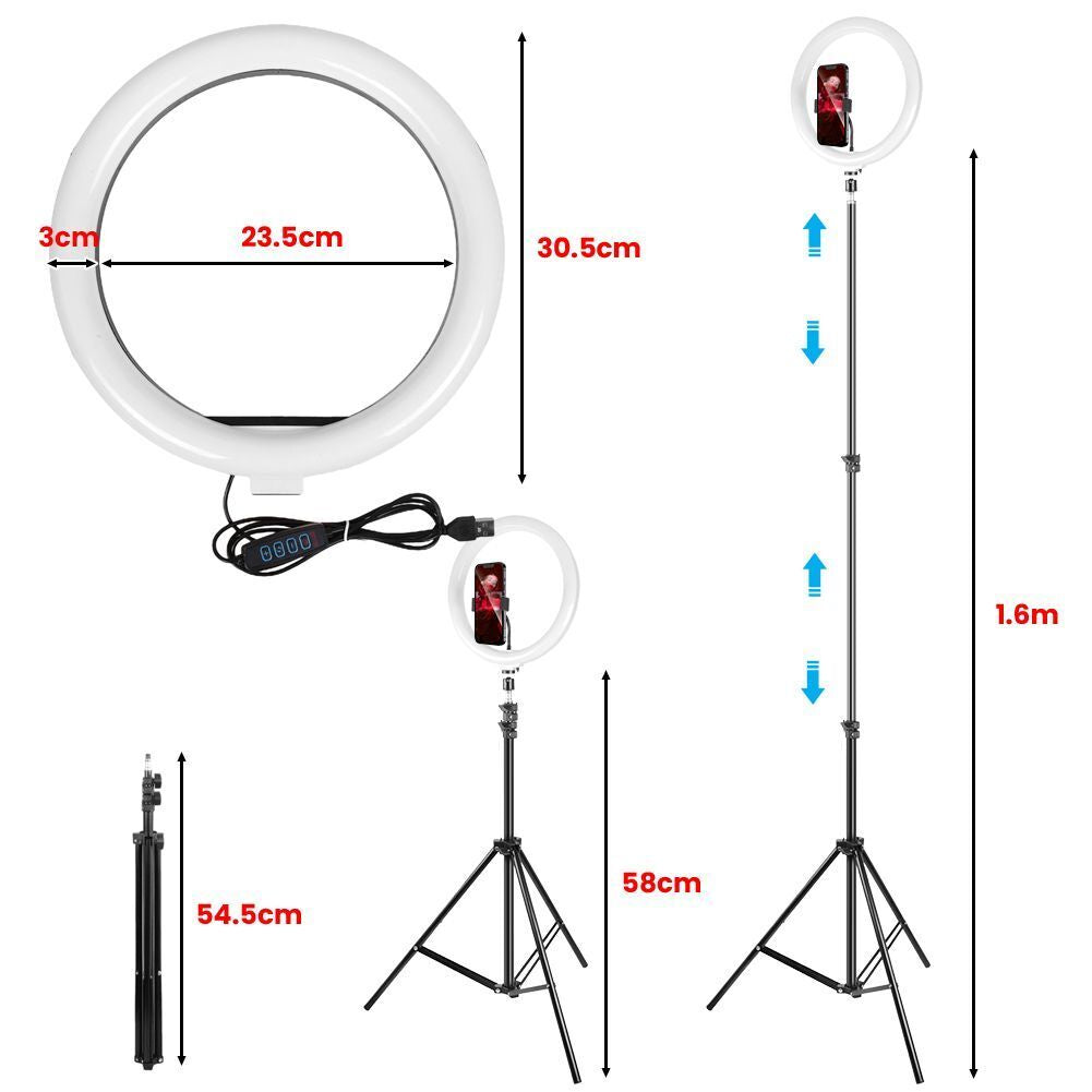 12" to 14" LED Selfie Ring Light with Tripod Stand & Phone Holder for Makeup Live