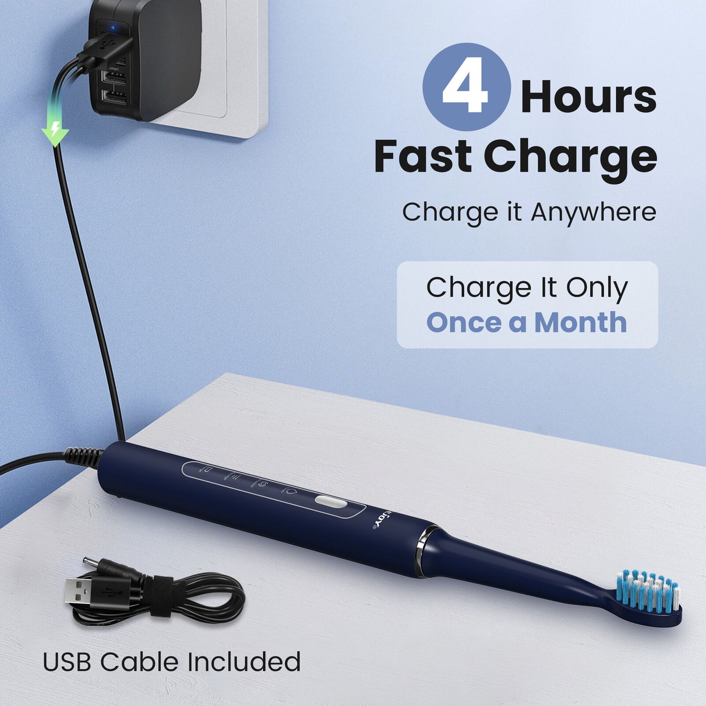 Rechargeable Electric Toothbrush with 3 Brushing Modes, Timer, and 7 Brush Heads – IPX7 Waterproof