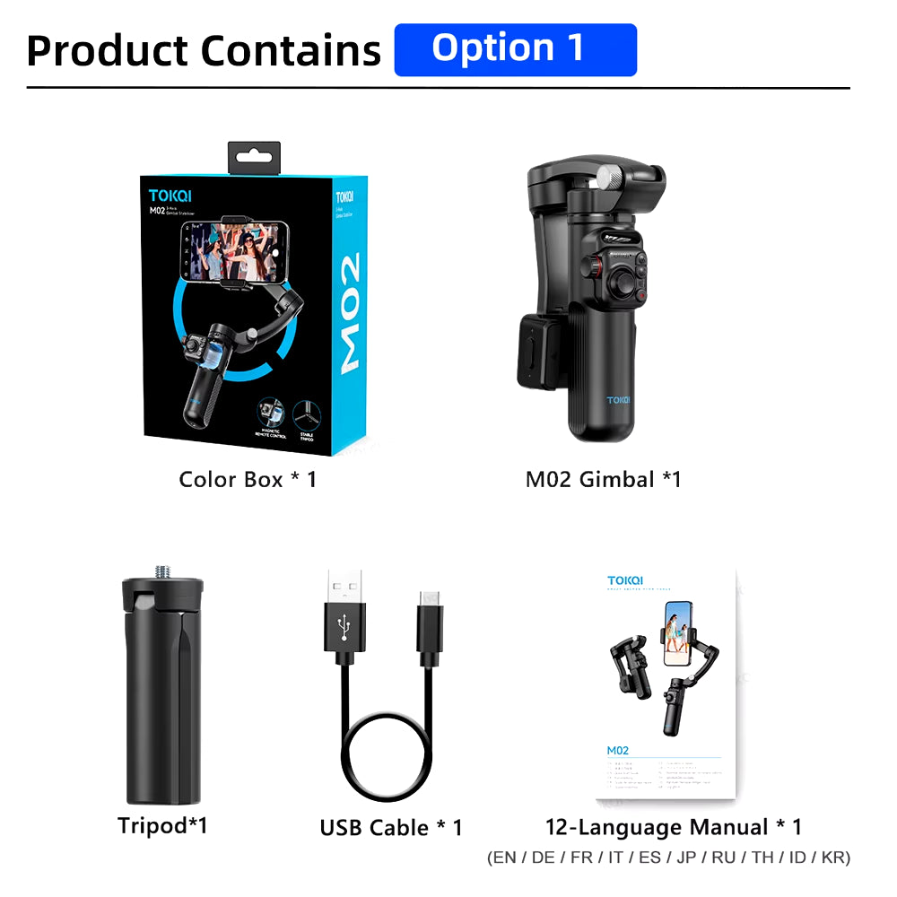 M02 3-Axis Handheld Gimbal Stabilizer for Smartphone, Foldable Phone Holder Anti-Shake PTZ for Iphone Android Tiktok Vlog