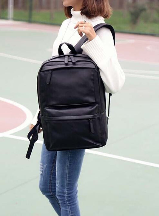 Unisex Laptop Backpack Large Leather Travel Rucksack School Bag Black