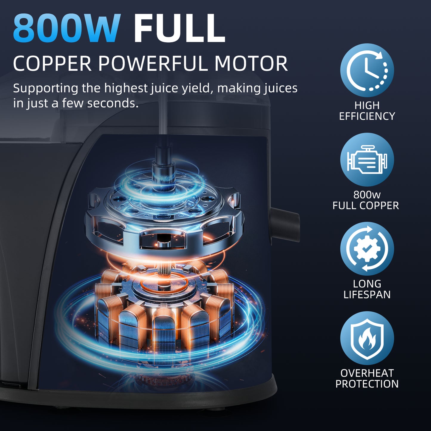 800W Juicer Machine Whole Fruit Vegetable Large Juice Extractor Stainless Steel