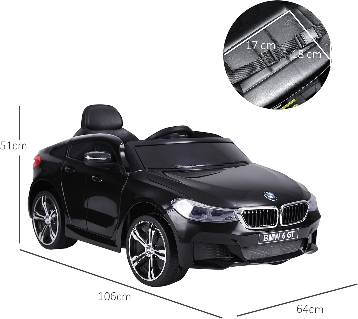 BMW 6GT Licensed 6V Kids Electric Ride on Car with Remote Control LED Headlights Music for 3-6 Years Old