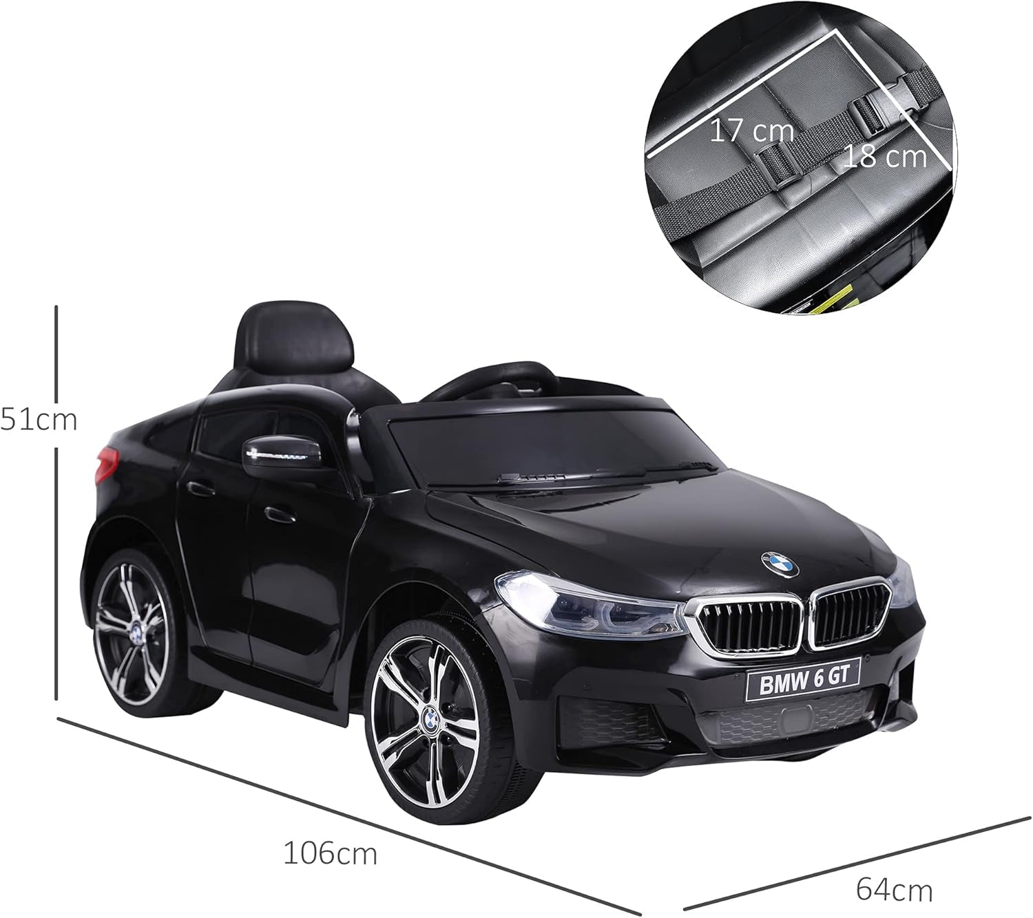 BMW 6GT Licensed 6V Kids Electric Ride on Car with Remote Control LED Headlights Music for 3-6 Years Old