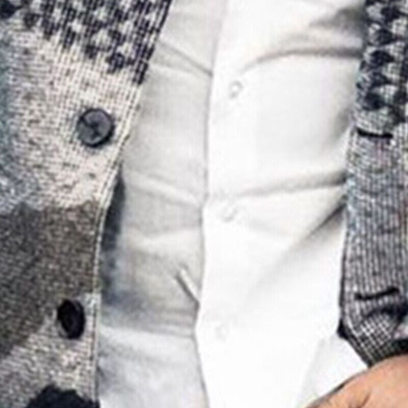 Men’s Long Sleeve Woolen Trench Coat – Warm Plaid Office Jacket for Winter Style