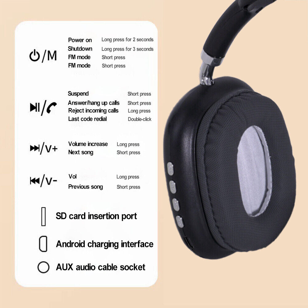 Wireless Bluetooth Headphones - Over-Ear Noise Cancelling Music Sport Headset