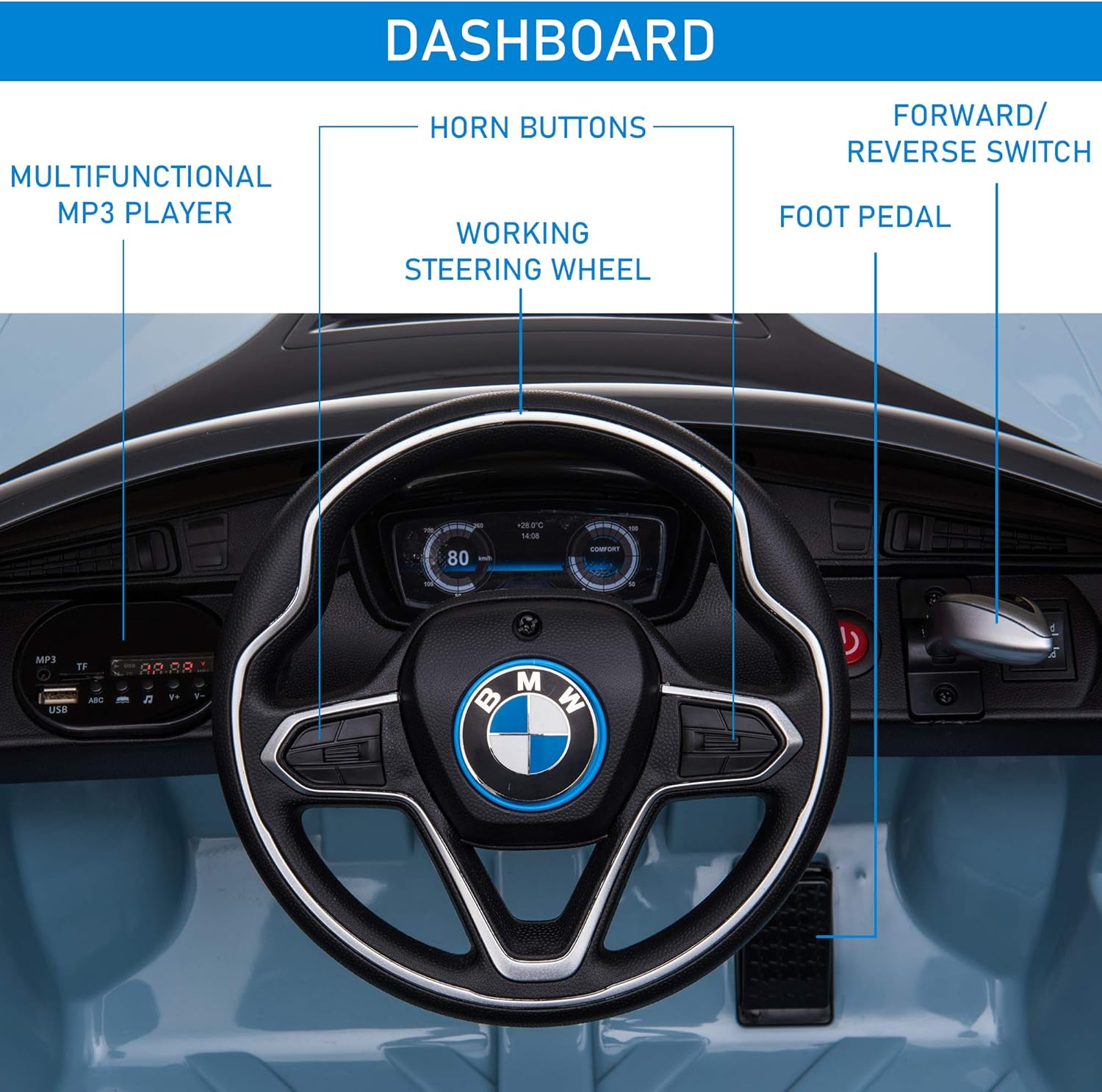 BMW I8 Coupe Licensed 6V Kids Electric Ride on Car Toy with Remote Control Music Horn Lights MP3 Suspension Wheels for 3-8 Years