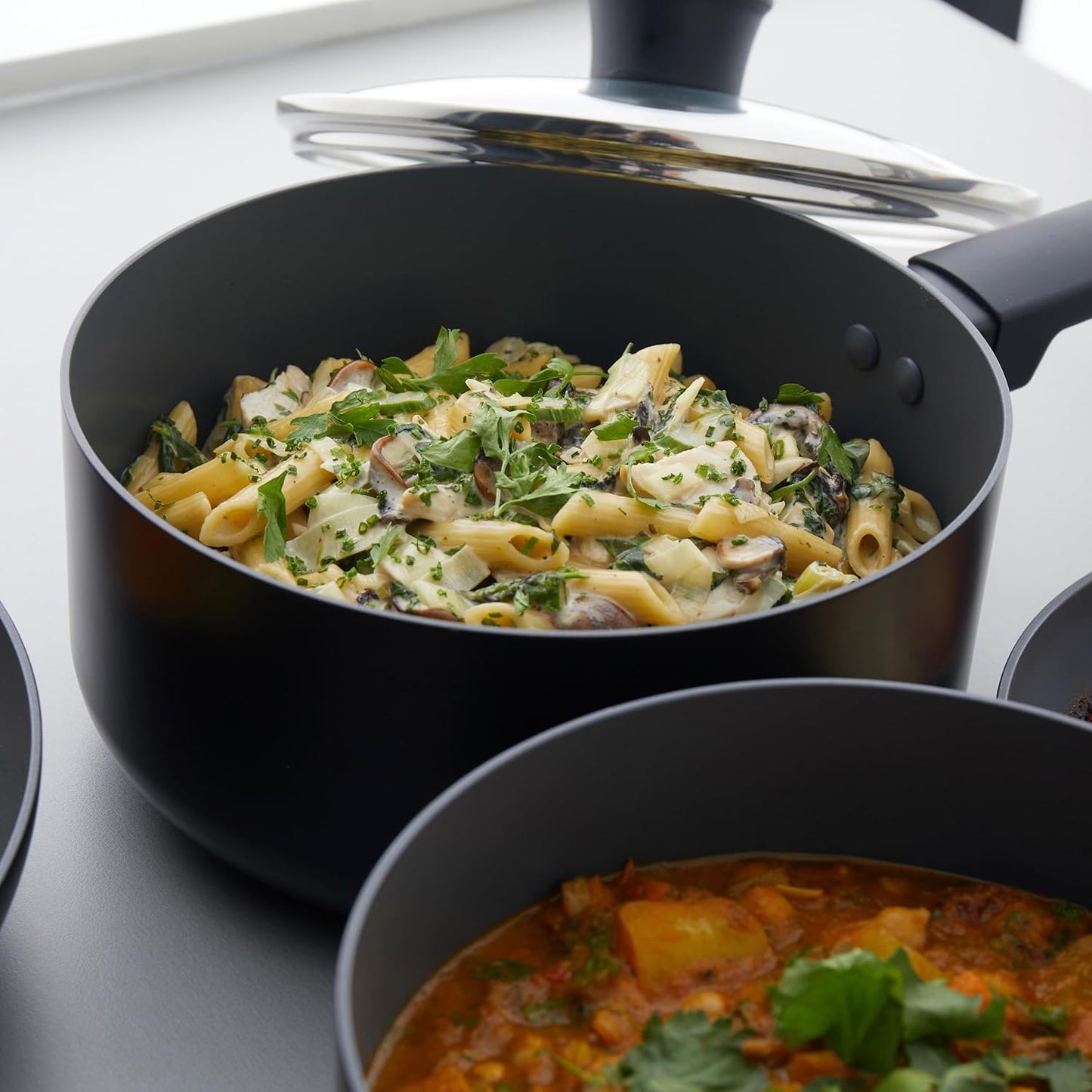 Russell Hobbs Shield 20 Cm Saucepan – Non-Stick Coating 10X Tougher*, Induction Suitable Cooking Pot, Tempered Glass Lid, Pressed Aluminium Casserole, Easy to Clean, Soft-Touch Handle