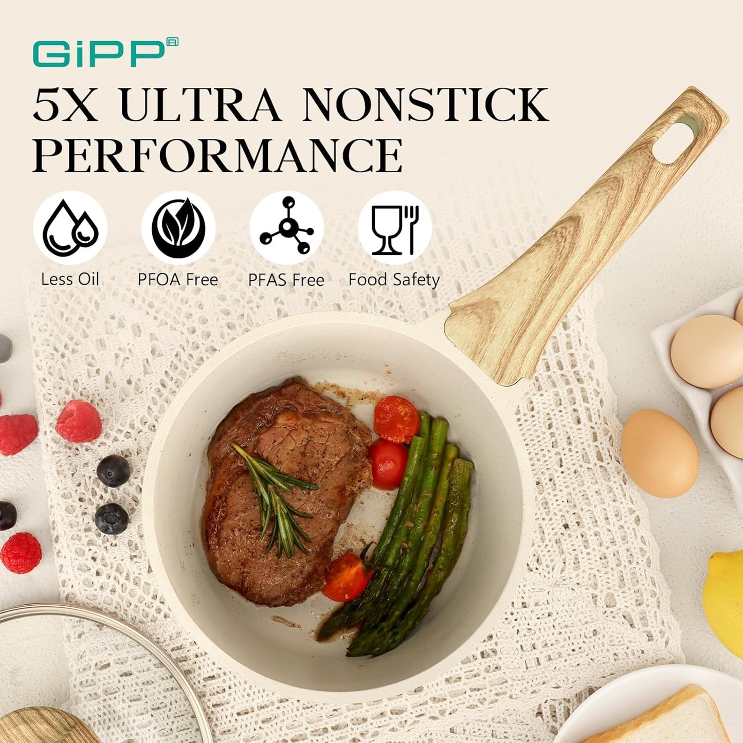 Nonstick Sauce Pan with Lid - 2.5L Small Sauce Pot Non Stick Cooking Pot with Stay-Cool Handle, Kitchen Pots Granite Saucepan Induction Compatible, PFOA Free(White, 18Cm)