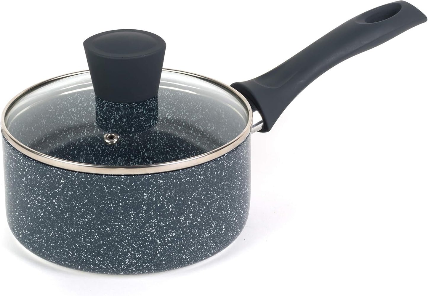 Russell Hobbs Non-Stick Saucepan - Pressed Aluminium Milk Saucepan with Tempered Glass Lid, 20Cm/2.6L Sauce Pot for Induction, Small Cooking Pot with Soft Bakelite Handle, Nightfall Stone
