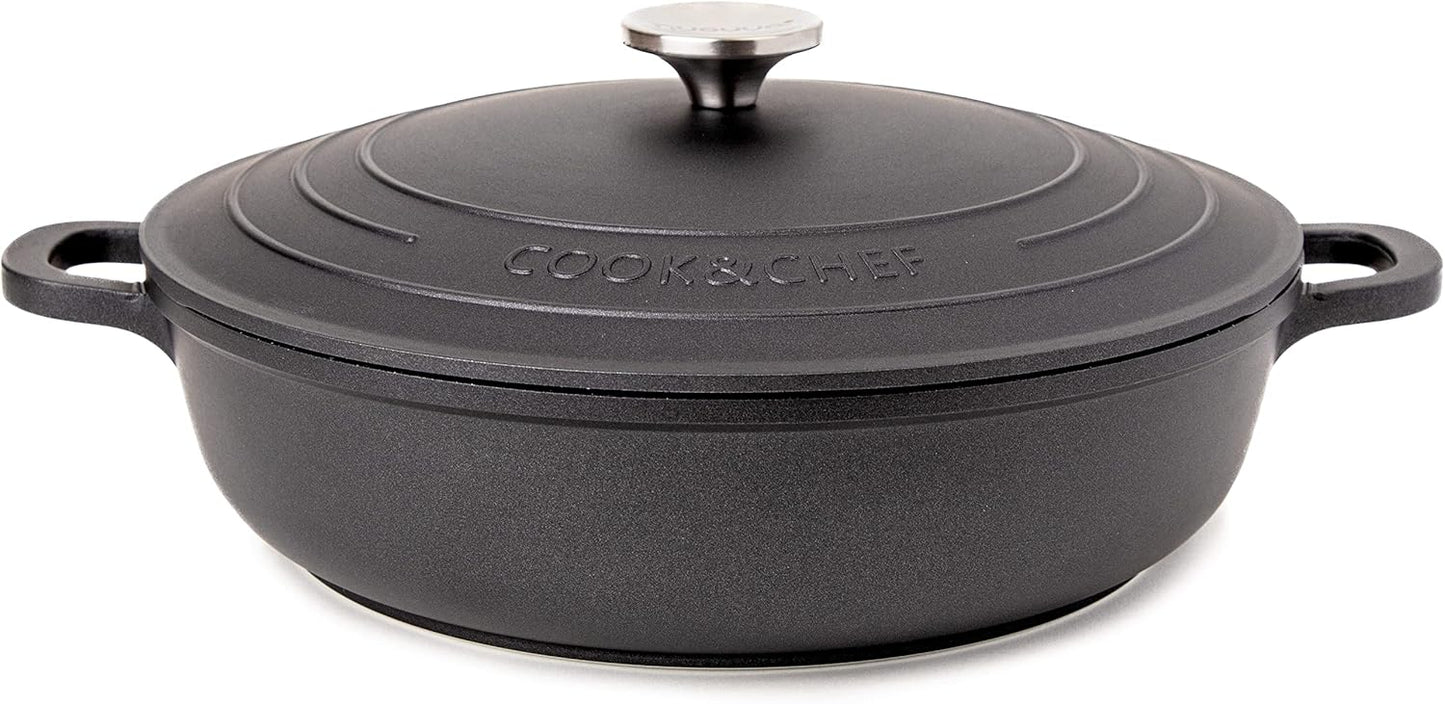 4L Non-Stick Aluminium Dutch Oven with Lid – Oven-Proof, Induction-Compatible Cooking Pot – Lightweight, Easy-Clean Casserole Dish, 24cm, Cream