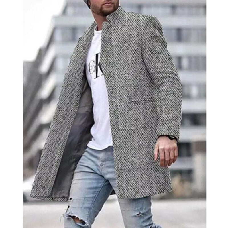 Men’s Slim Fit Plaid Trench Coat – Winter Warm Long Sleeve Jacket