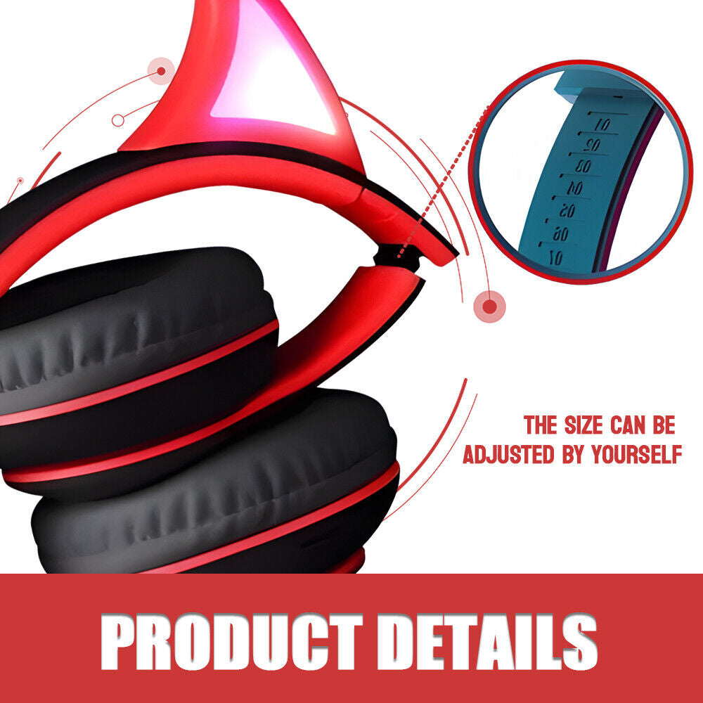 Wireless Bluetooth Headphones with LED Light for Game Sports Music Cool Design