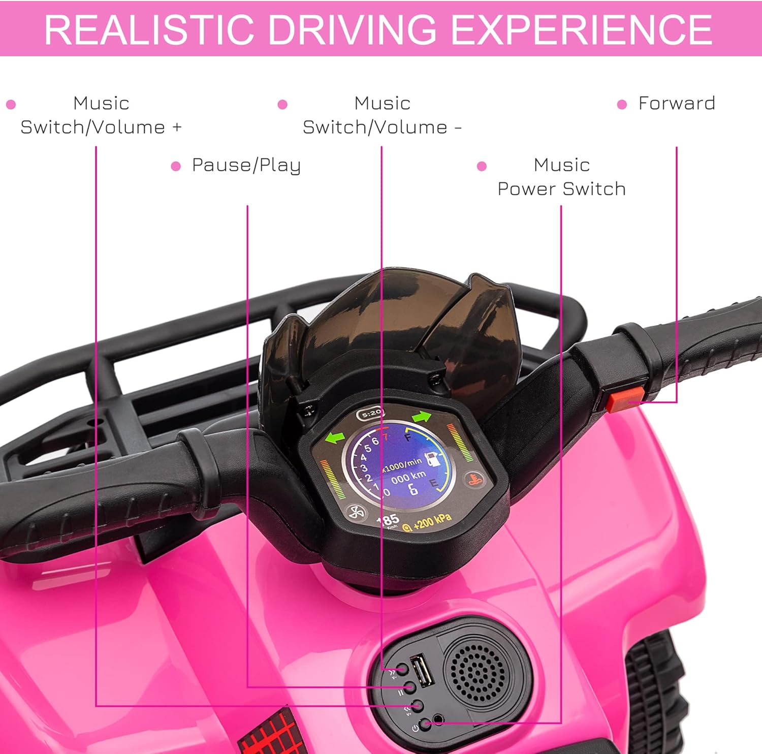 6V Kids Electric Ride on Car Toddlers Quad Bike ATV Toy with Music for 18-36 Months