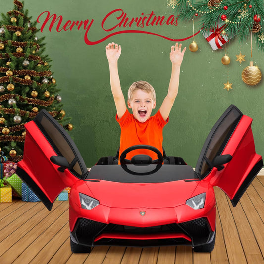 Kids 12V Ride on Sports Car Toy W/Parent Control, AUX Cable, 2 Speeds, LED Lights, Sounds,132 * 73 * 45Cm (Red)