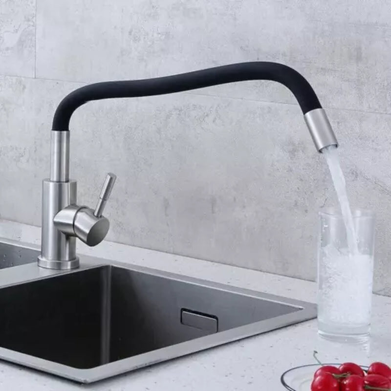 Flexible Kitchen Sink Mixer Tap with Swivel Spout, Single Lever Faucet, and 360° Rotatable Hose - Black